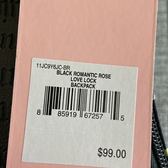 JUICY COUTURE~Black Romantic Rose Signature Logo Love Lock Backpack Purse~NWT - Picture 3 of 6